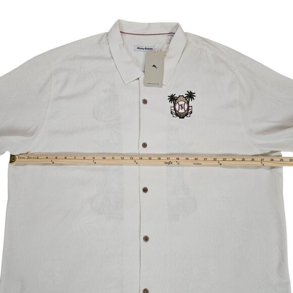 NWT Tampa Bay Rays Tommy Bahama Shirt Mens XXXL Off White Embroidered Silk Camp - Picture 14 of 15